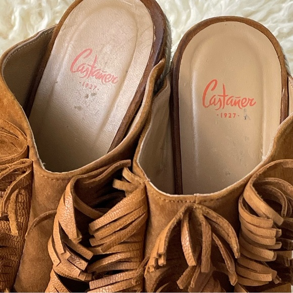 NWOT Castaner Open Toe Brown Suede Fringe Wedges Made In Spain Size 39 US 8 - Picture 2 of 14
